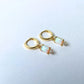 Opalite Square and CZ Drop Huggie Earring 14k Gold Gift