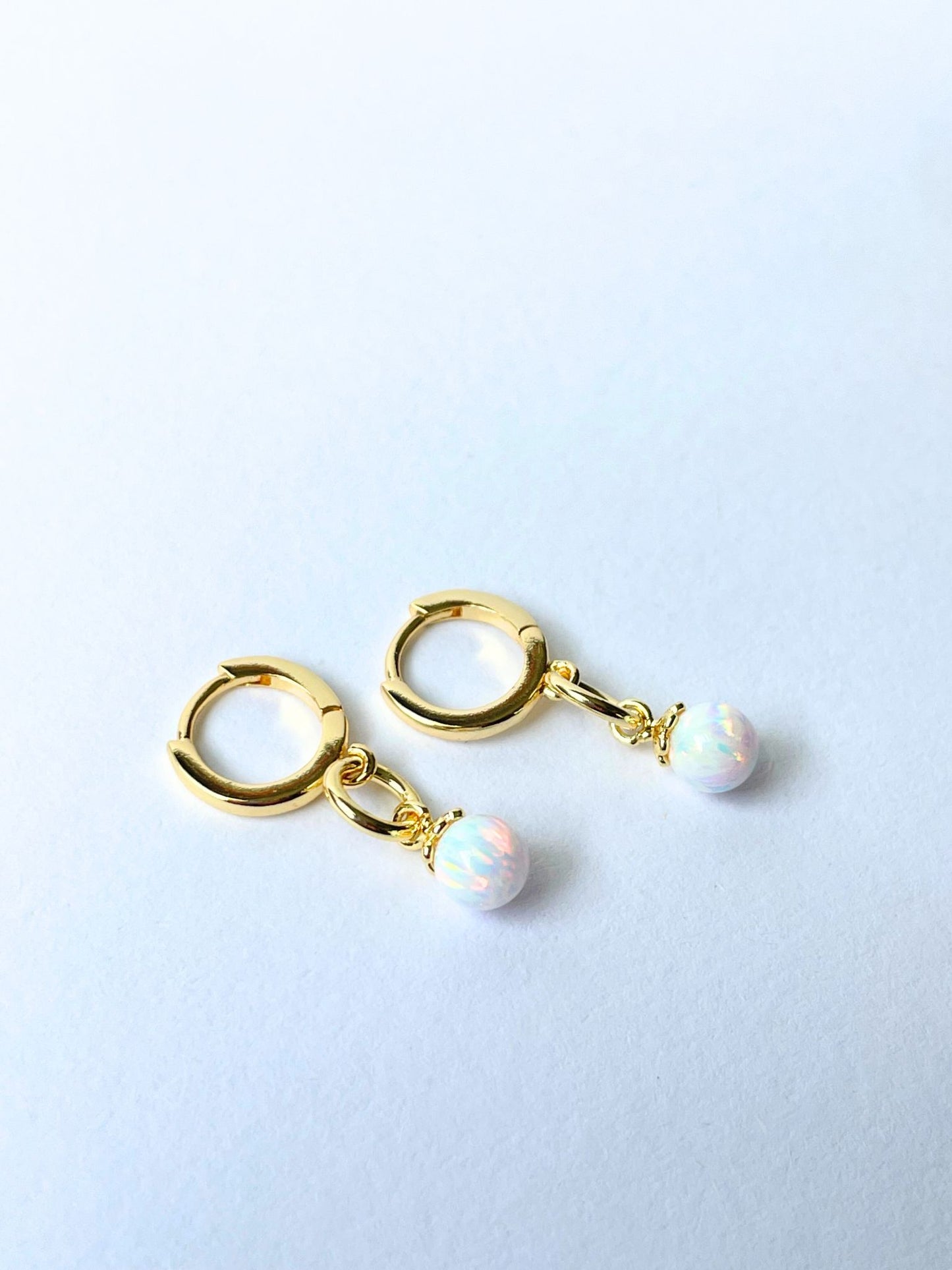 Opalite Ball Drop Huggie Earring 14k Gold Hypoallergenic