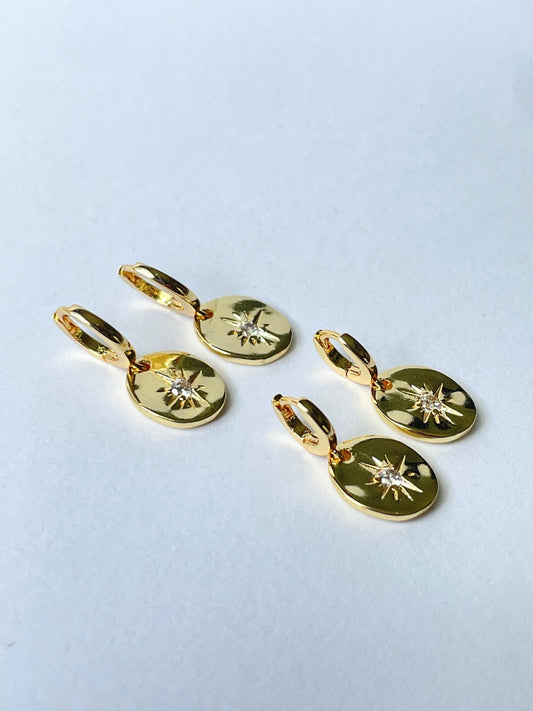 CZ Star Pendant Huggie Earring 14k gold or Sterling Silver