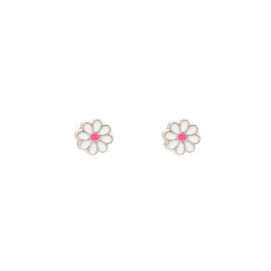 White Daisy Flower Enamel Post Stud Earring Children's Gift