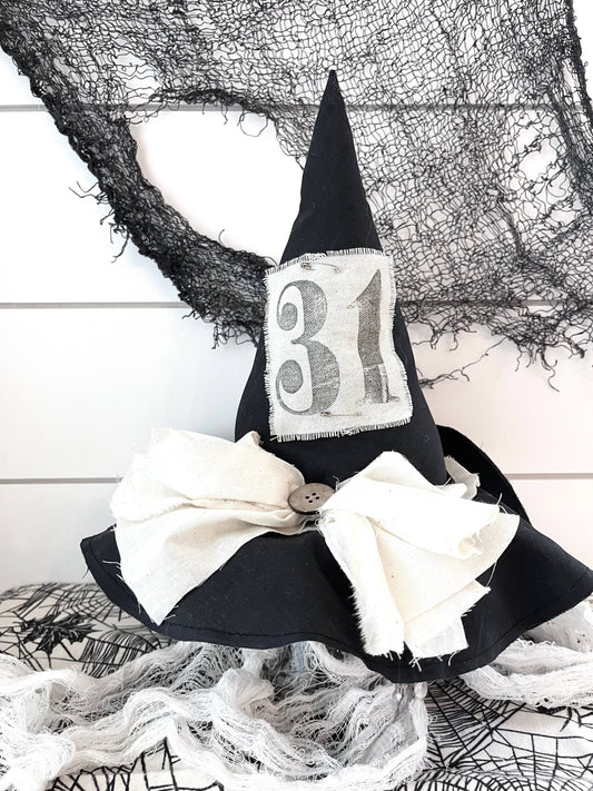 Primitive Halloween Witch Hat Decor – Handmade Rustic Witch Hat for Fall & Halloween Decorating