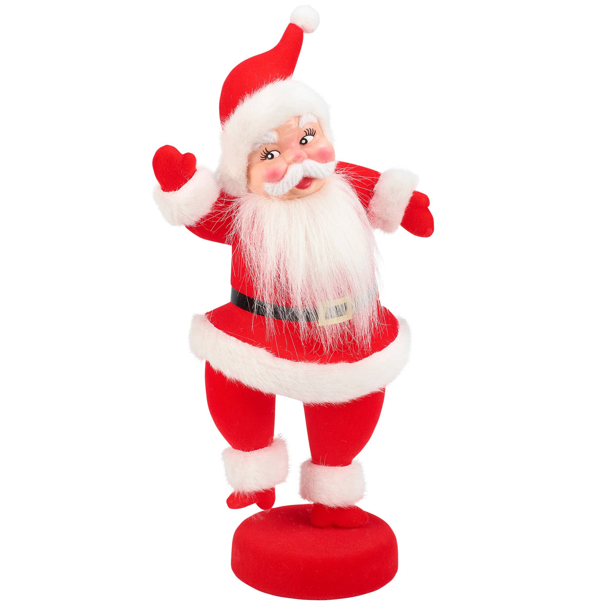 Retro Jolly Santa Christmas Sitter – Red Flocked Holiday Decor