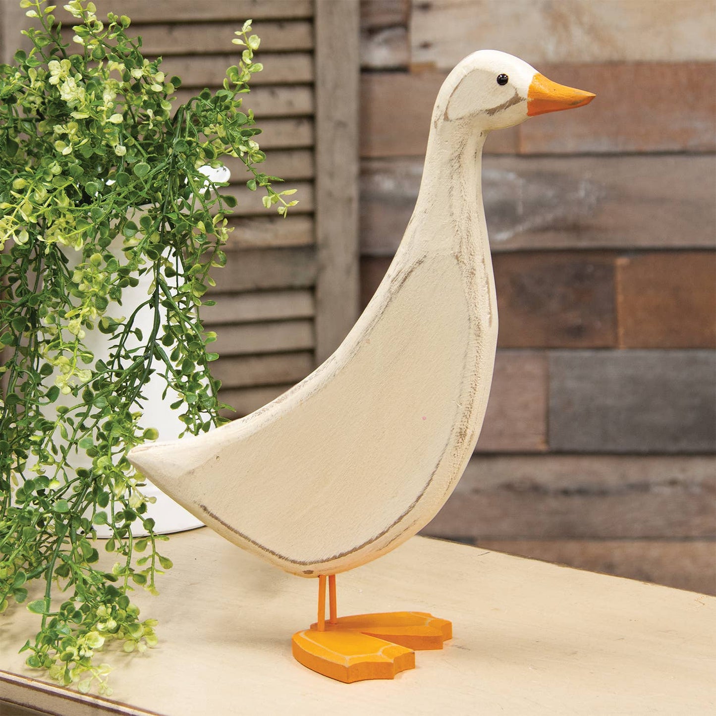 Distressed Carved Wooden Mama Duck Porch Goose- 13.75”H