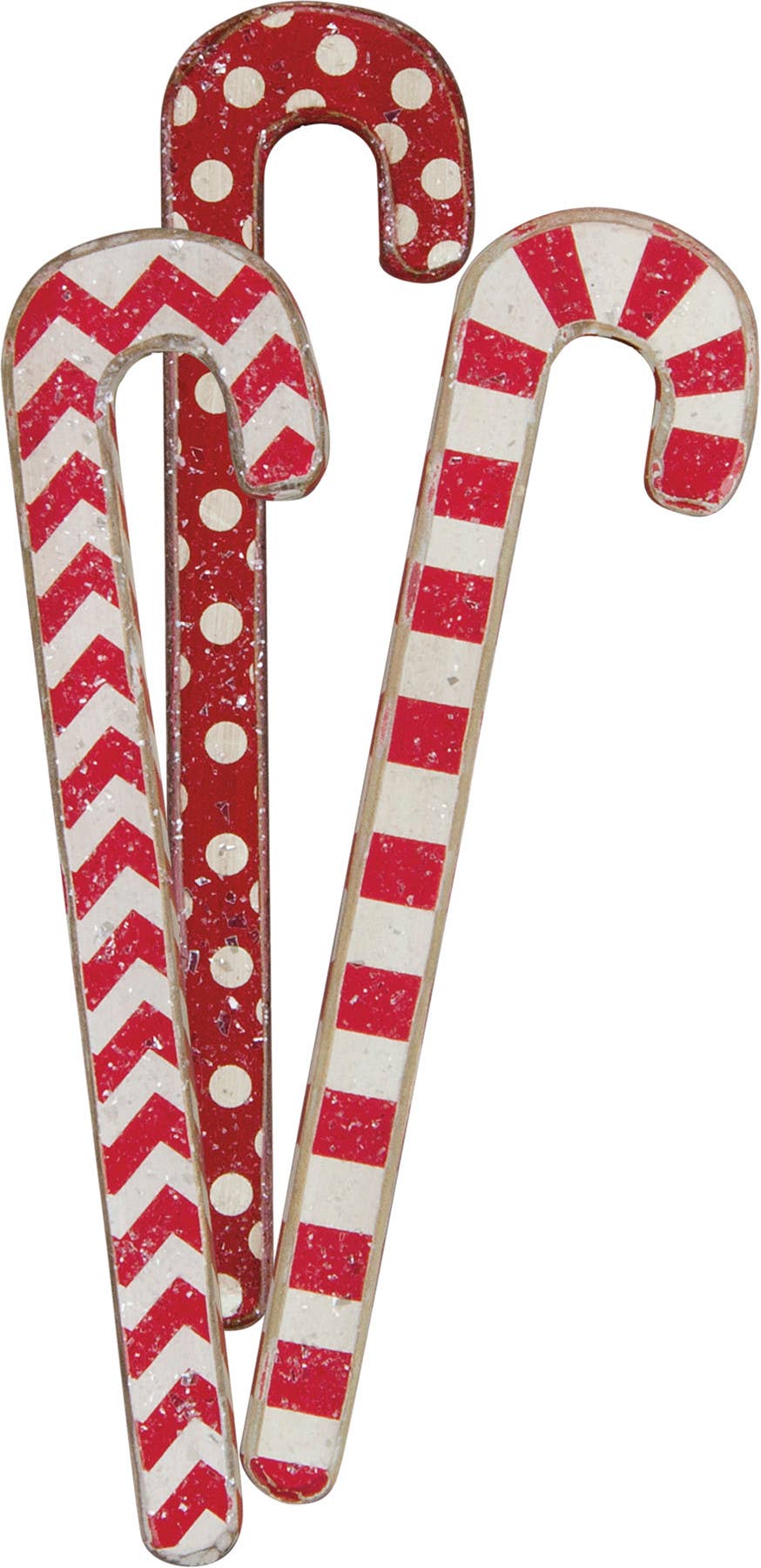 Rustic Wooden Candy Cane Ornaments – Set of 3 Red & White Christmas Decor