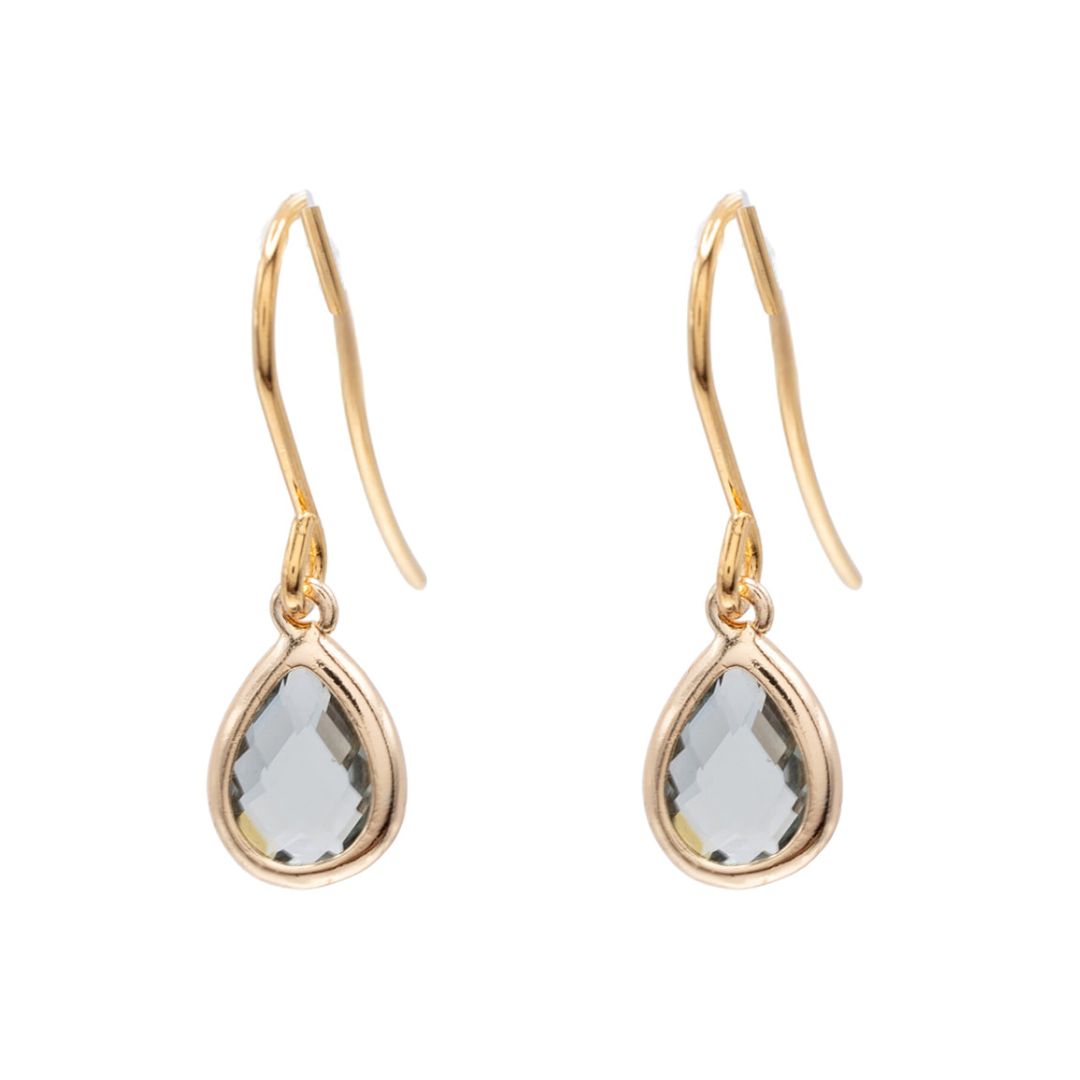 14k Gold or Sterling Silver Mini Gemstone Teardrop Fish Hook Earring Gift Customize Gold / Clear 14k Gold or Sterling Silver Mini Gemstone Teardrop Fish Hook Earring Gift Customize Gold / Clear