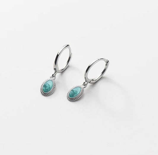 Green Opalite Oval Huggie Earring 14k Gold\ Sterling Silver