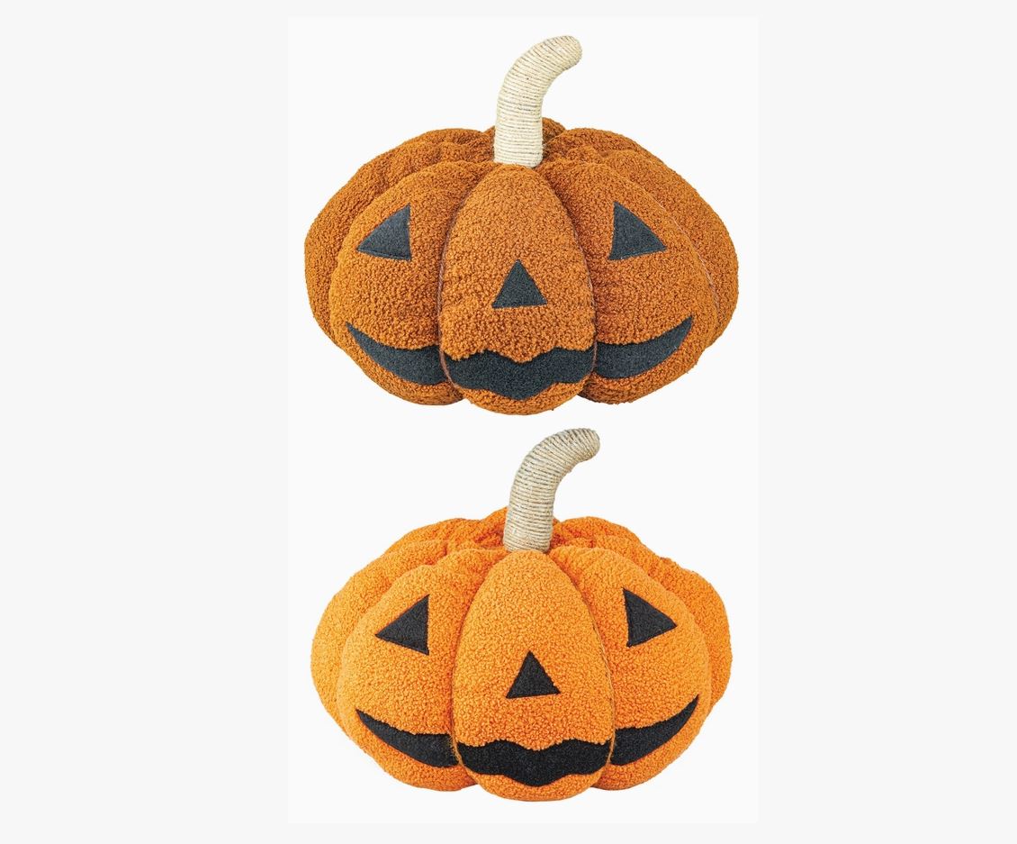 Jack-O'-Lantern Halloween Plush Pillow with Jute Stem