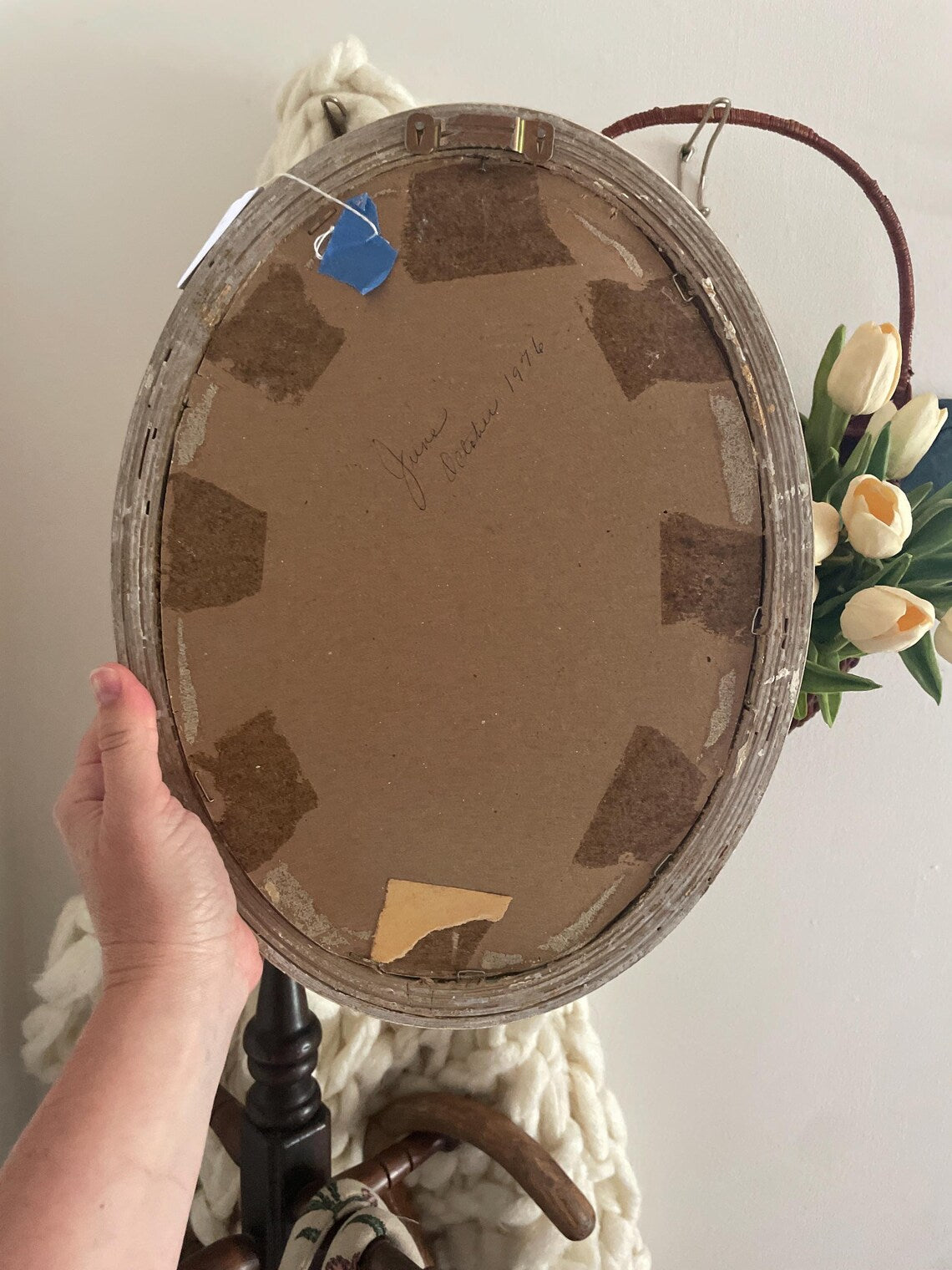 Vintage Crewel Embroidery Needlework Hummel Boy Oval Professionally Framed Hanging Art