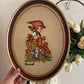 Vintage Crewel Embroidery Needlework Hummel Girl Oval Professionally Framed Hanging Art