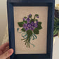 Vintage Crewel Needlework Embroidered Purple Flowers Professionally Framed Art