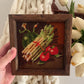 Vintage Vegetable Asparagus, Tomato, and Squash Needlework Embroidery Professionally Framed