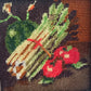 Vintage Vegetable Asparagus, Tomato, and Squash Needlework Embroidery Professionally Framed