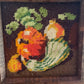 Vintage Vegetable Squash, Pumpkin, and Beans Needlework Embroidery Professionally Framed