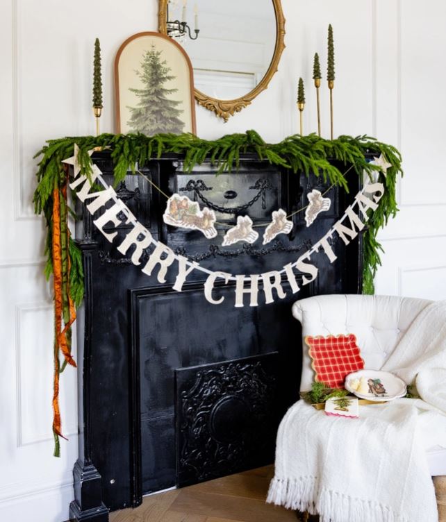 Santa's Sleigh Banner Garland Vintage Inspired Old World Santa