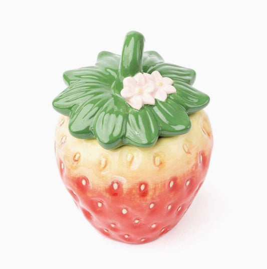 Strawberry Ceramic Jar with Lid – Whimsical Cottage Kitchen Decor