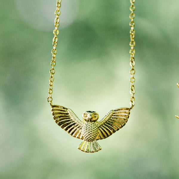 14k Yellow Gold and Rhodium Two Tone Owl Necklace - Black  14k Yellow Gold and Rhodium Owl Necklace - 24 Inch main image 1