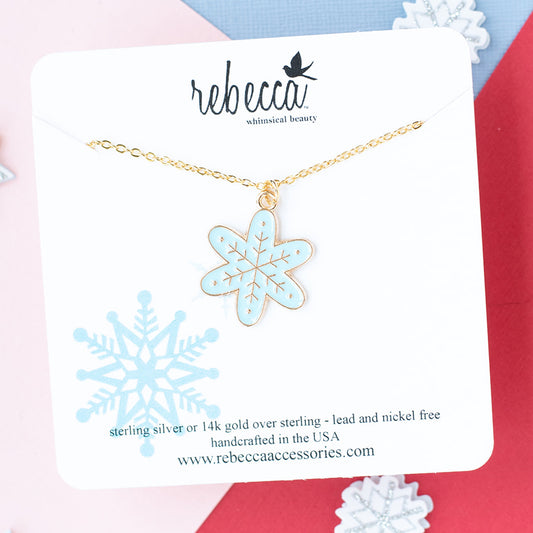 Blue Snowflake Enamel Charm Necklace Children's Christmas