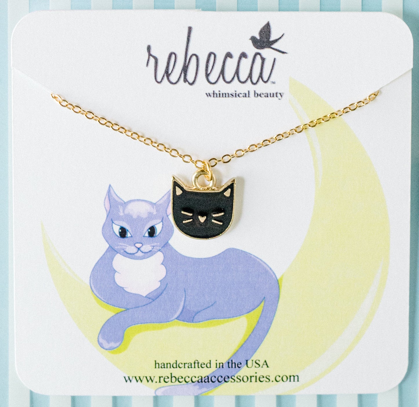 Black Cat Enamel Charm Necklace