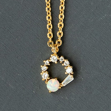 Circle CZ stone and opal Charm dainty pendant necklace