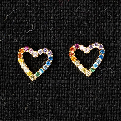 Heart Rainbow CZ Gemstone Post Stud Earring