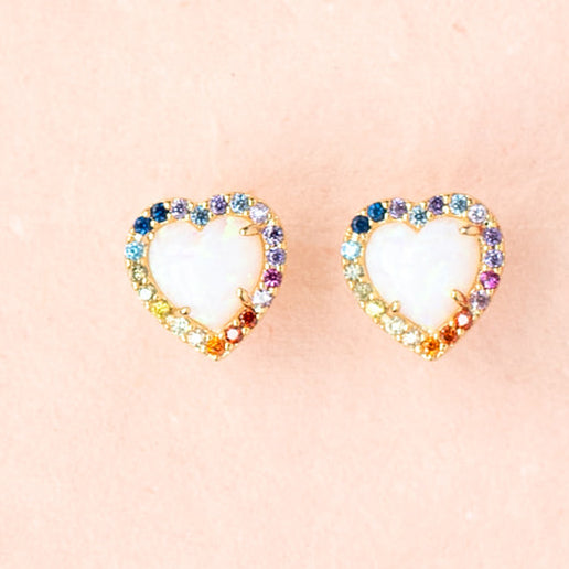 Opal Heart CZ Gemstone Post Stud Earring