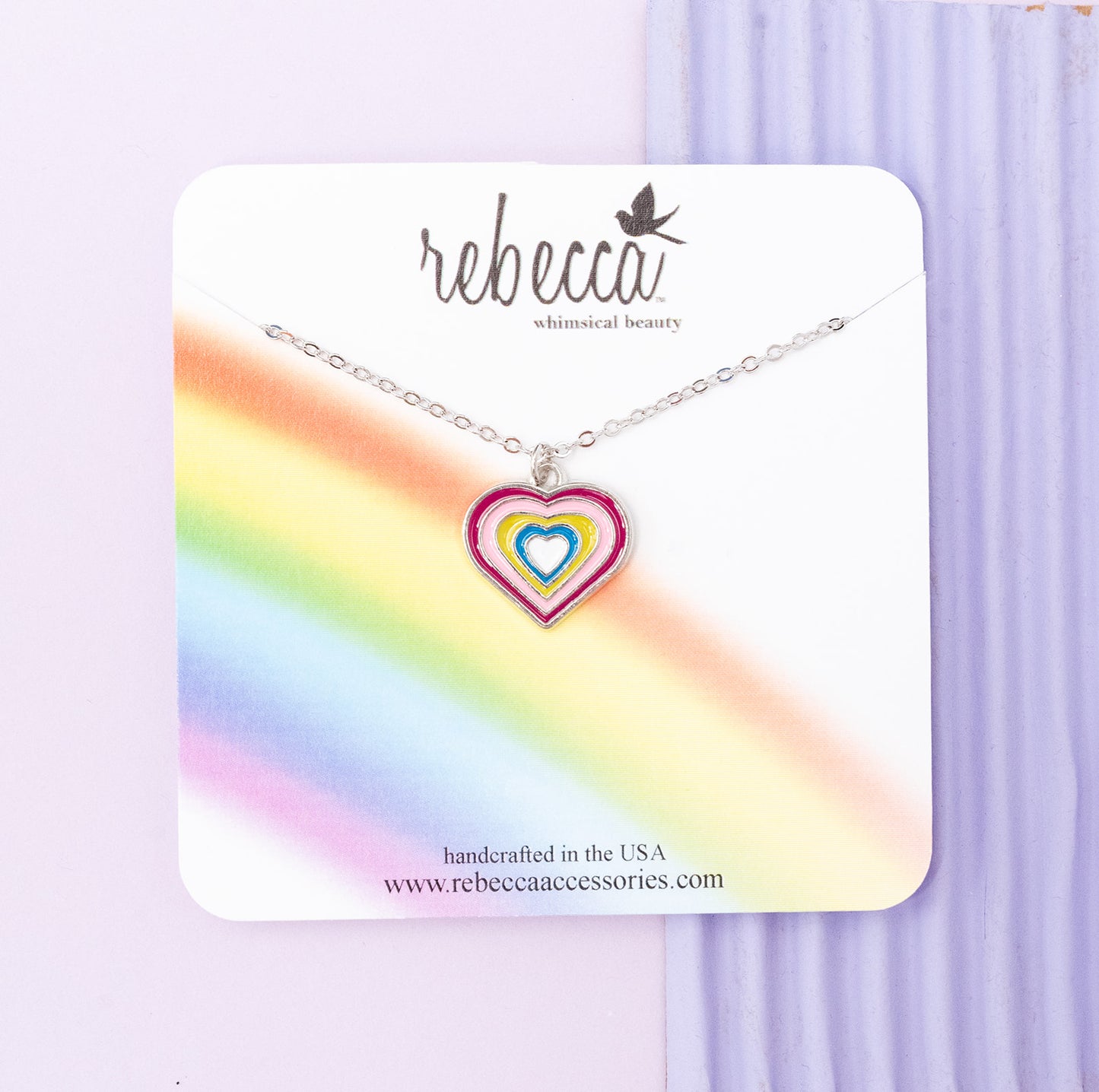 Rainbow Heart Enamel Charm Childrens Necklace