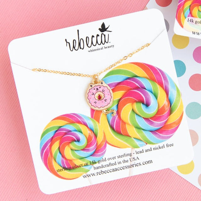 Donut Cat Enamel Charm Necklace Children’s Jewelry
