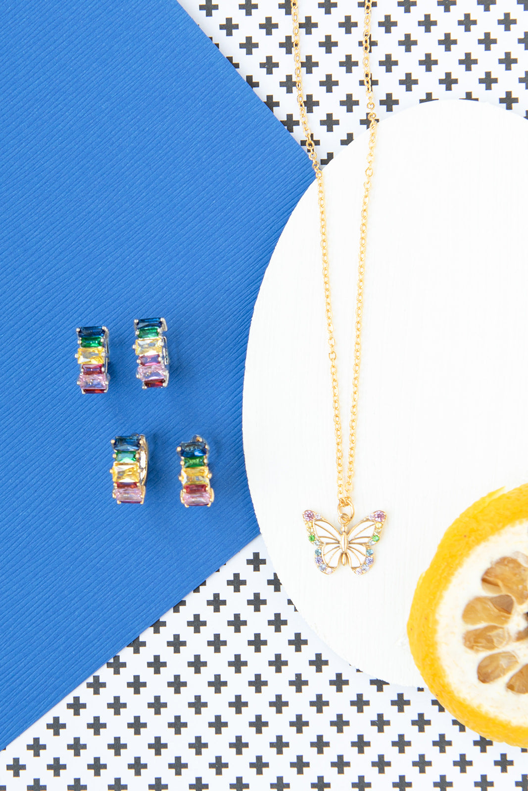 Butterfly Insect Rainbow CZ Enamel Charm Necklace