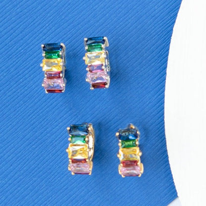 Rainbow CZ Gemstone Huggy Hoop Earring
