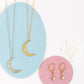 Moon dotted with CZ and Opal Gems Charm Necklace