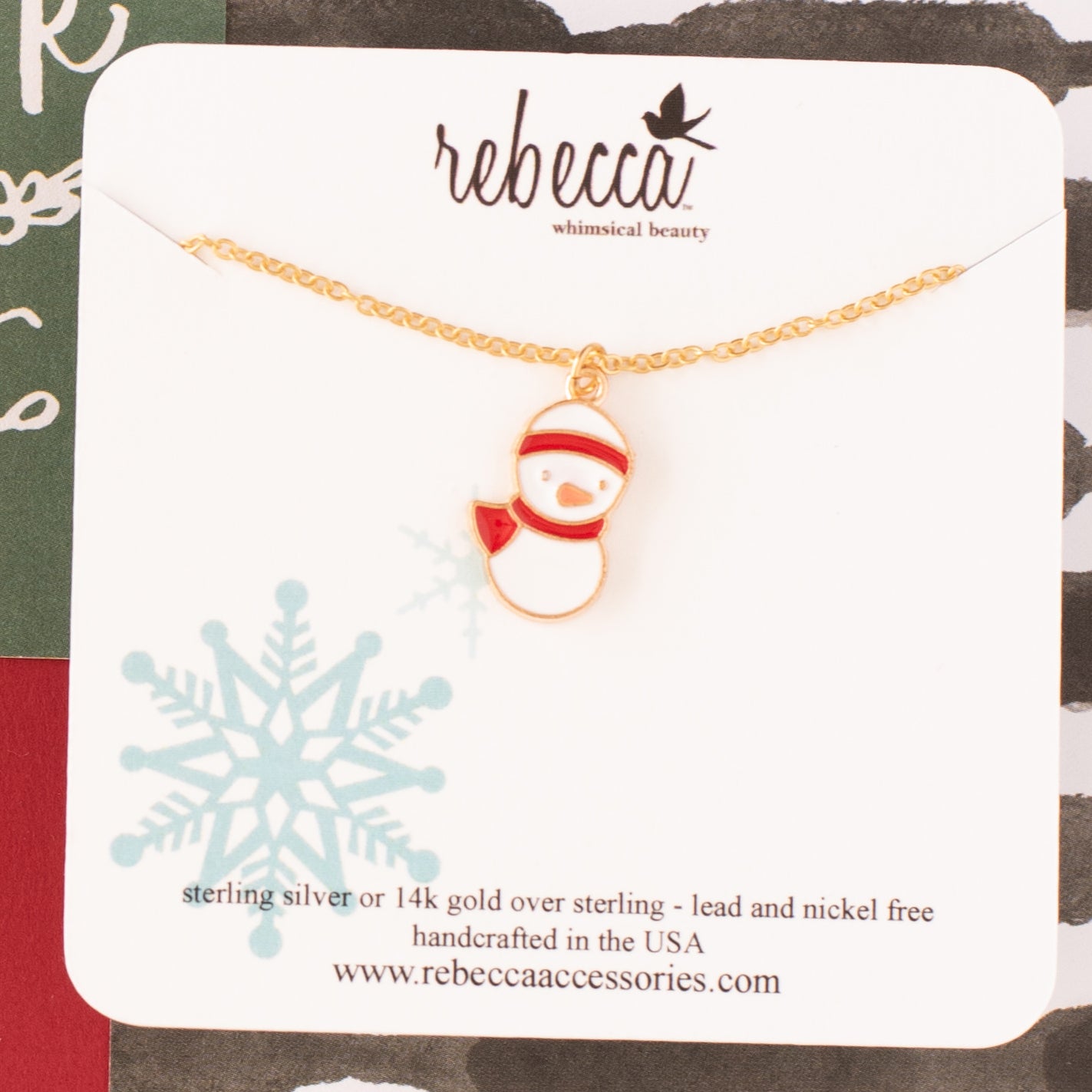 Snowman Red Scarf Necklace - Children's