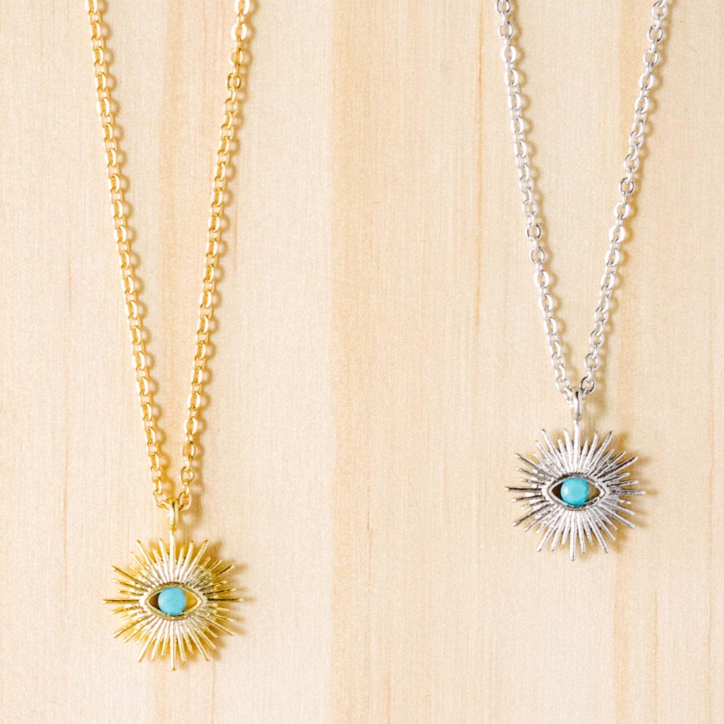 Sun Evil Eye Turquoise Charm Necklace