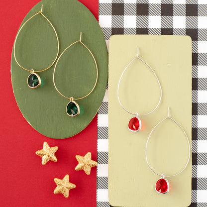 Faceted Gemstone Hoop Earrings – Hammered Teardrop Style | Sterling Silver or 14K Gold Over Sterling Silver