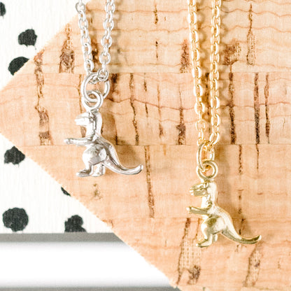 14k Gold or Sterling Silver T Rex Dinosaur Charm Pendant Necklace