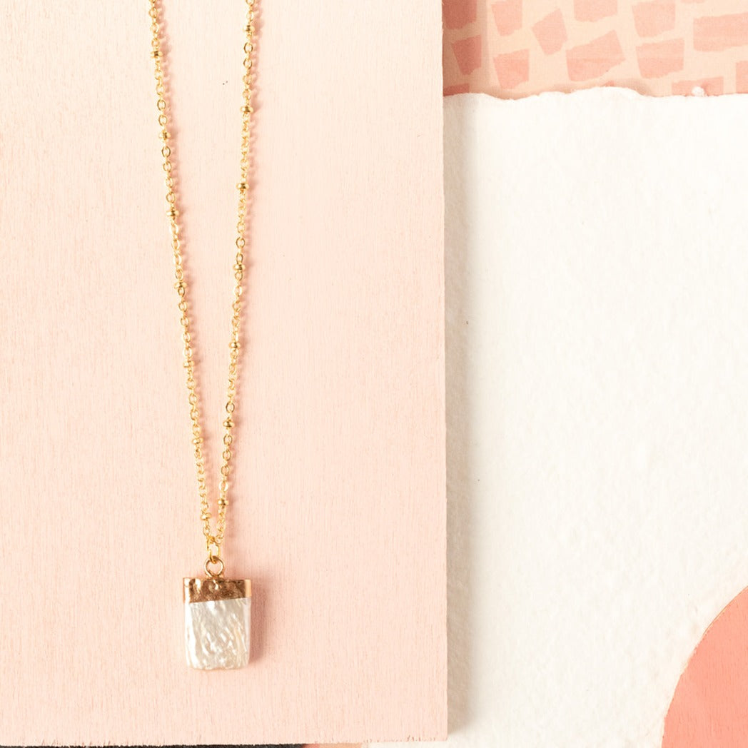 Mother of Pearl Rectangle Charm Necklace
